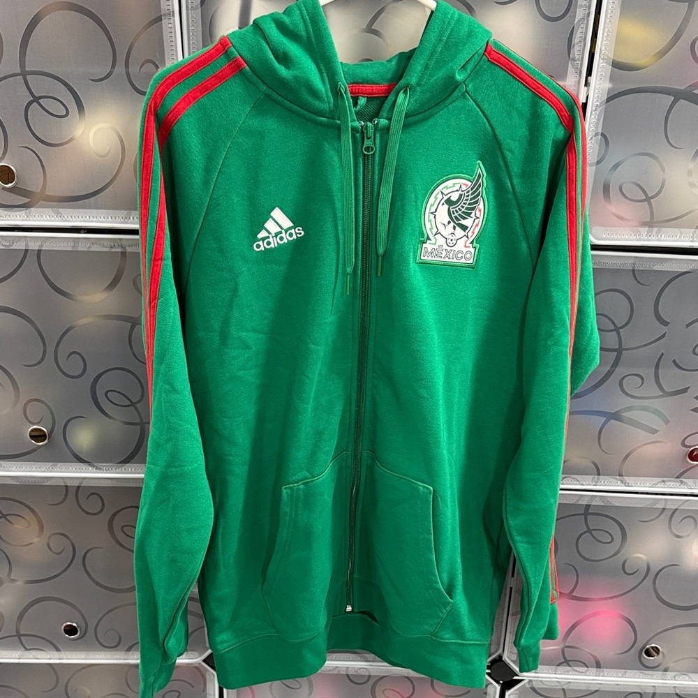 adidas Green Zip-Up Sweater with Red Stripes